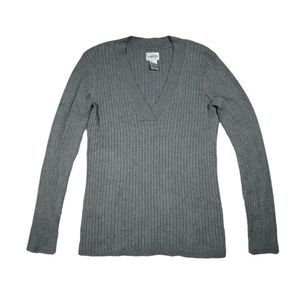 Chico’s Women’s 0 Gray Ribbed V-Neck Sweater